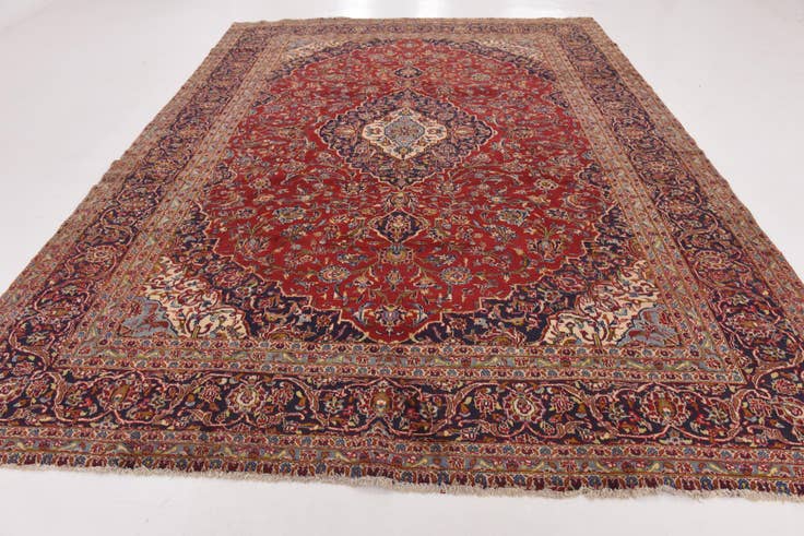 Detail image of 9' 8 x 13' Hand Knotted Kashan Persian Wool Rug