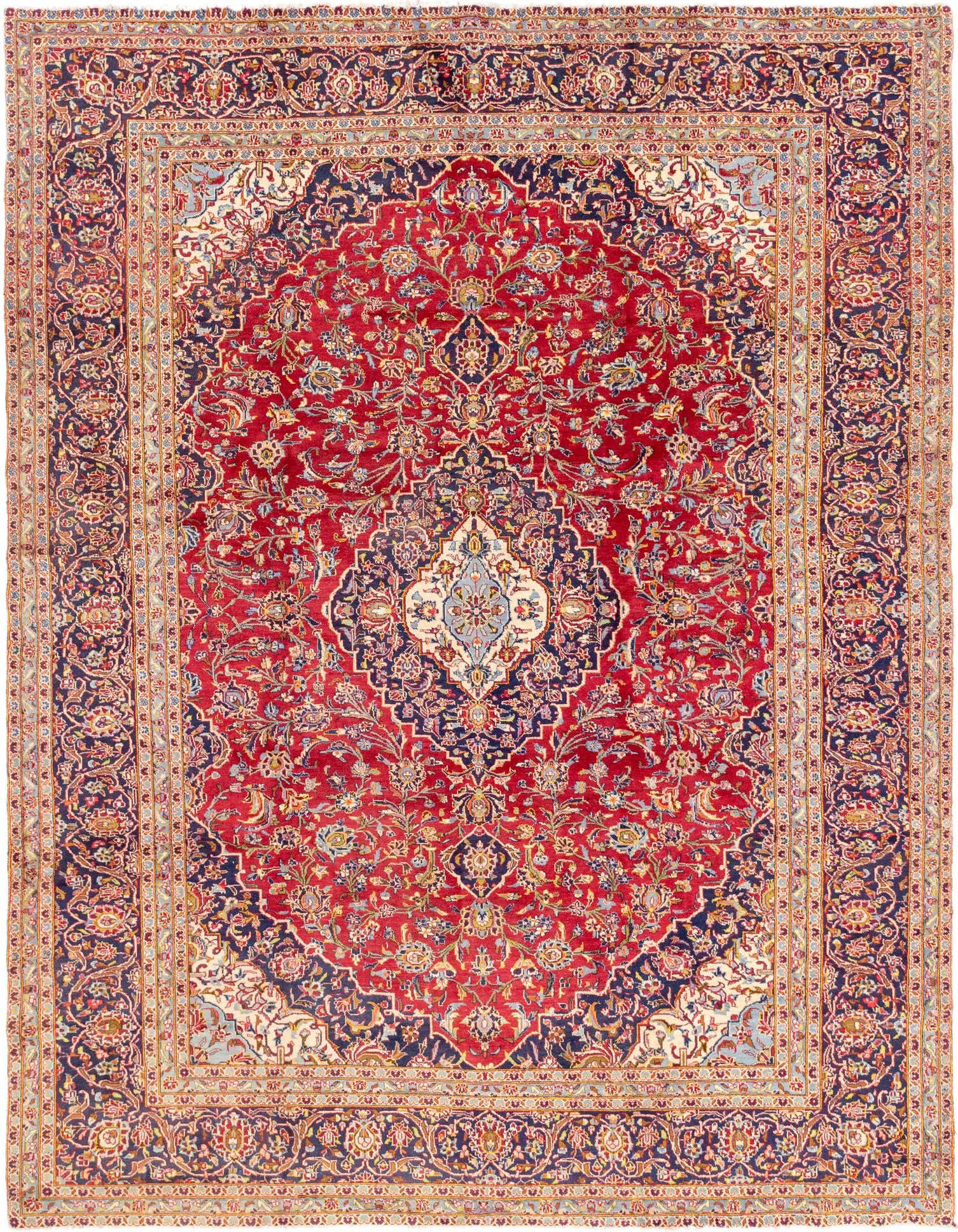 9' 8 x 13' Hand Knotted Kashan Persian Wool Rug