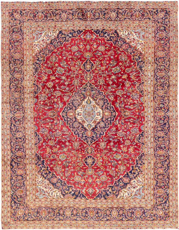 Detail image of 9' 8 x 13' Hand Knotted Kashan Persian Wool Rug