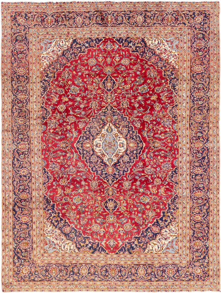 Detail image of 9' 8 x 13' Hand Knotted Kashan Persian Wool Rug