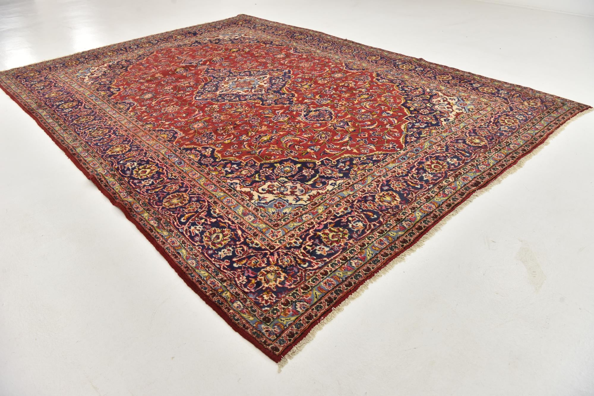 9' 7 x 13' 3 Hand Knotted Kashan Persian Wool Rug