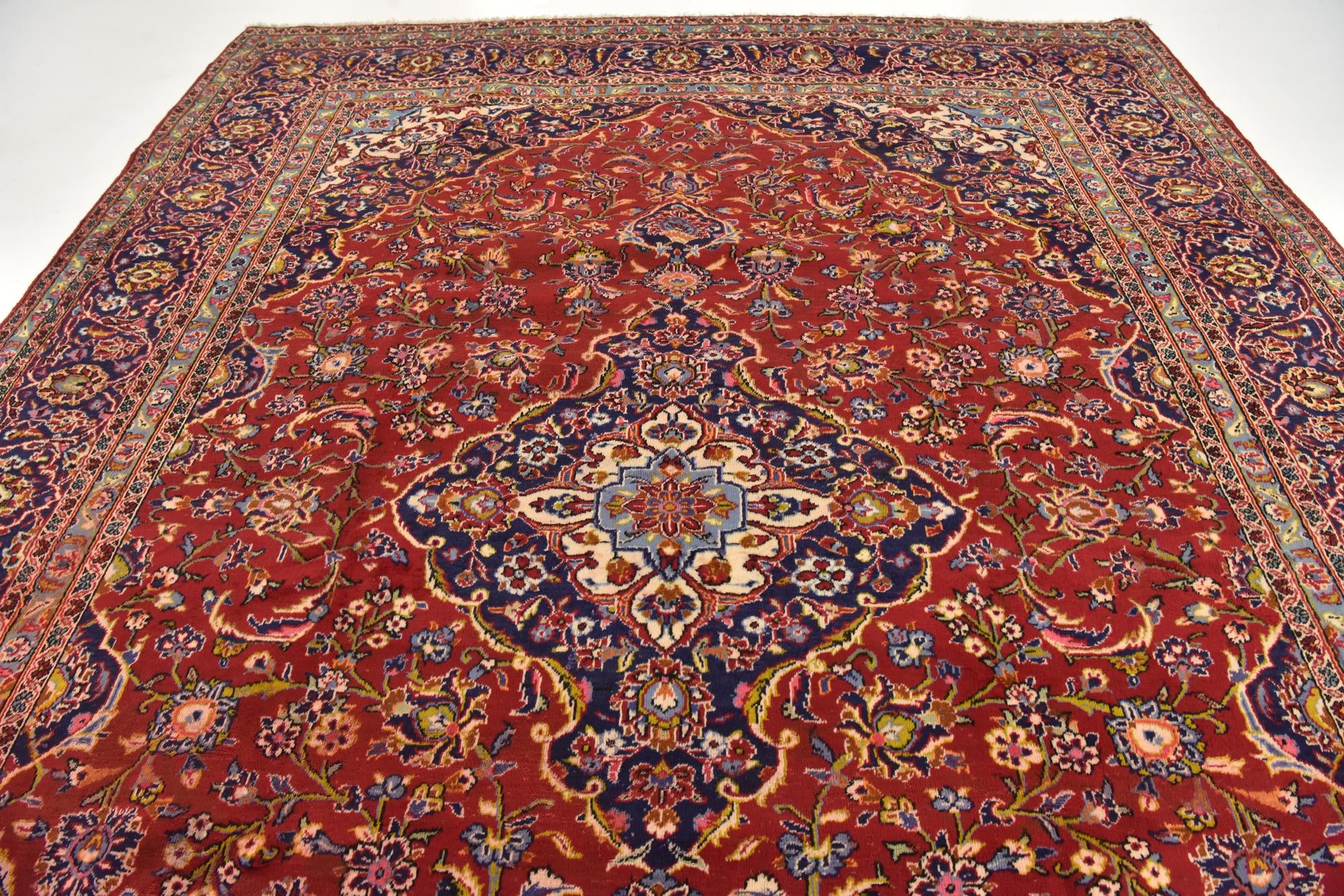 9' 7 x 13' 3 Hand Knotted Kashan Persian Wool Rug