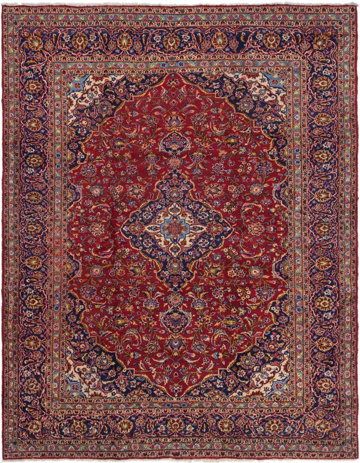 Detail image of 9' 7 x 13' 3 Hand Knotted Kashan Persian Wool Rug