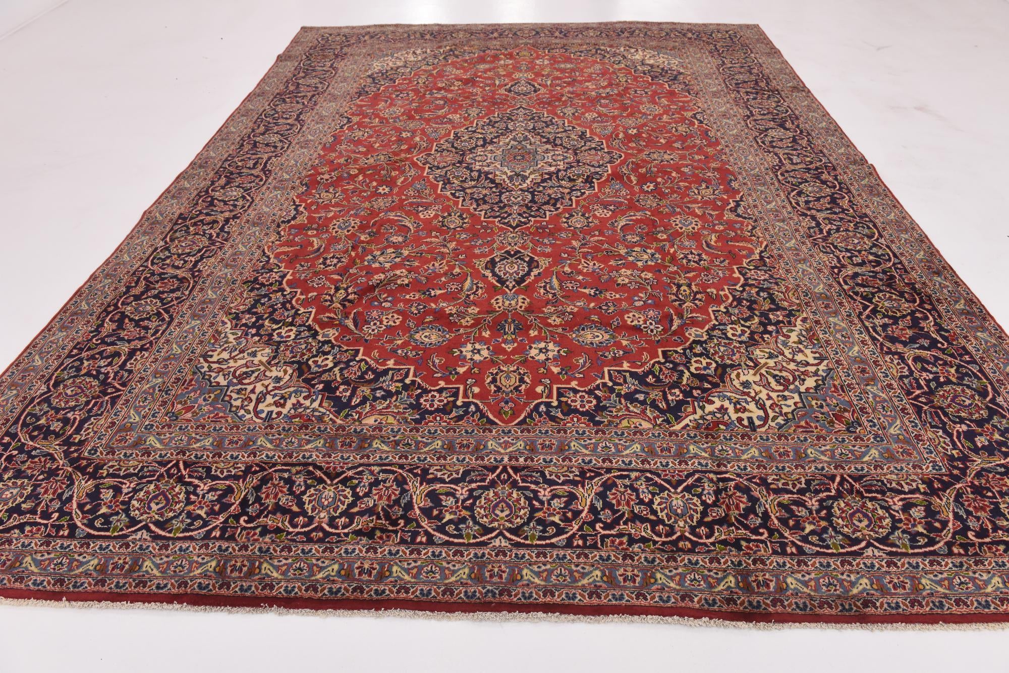 9' 9 x 13' 4 Hand Knotted Kashan Persian Wool Rug