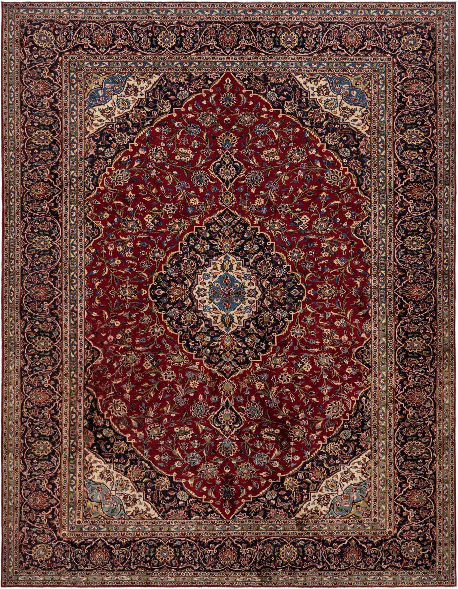 10' x 13' 2 Hand Knotted Kashan Persian Wool Rug