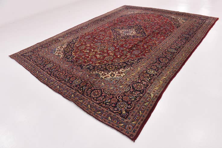 Detail image of 9' 6 x 13' 6 Hand Knotted Kashan Persian Wool Rug