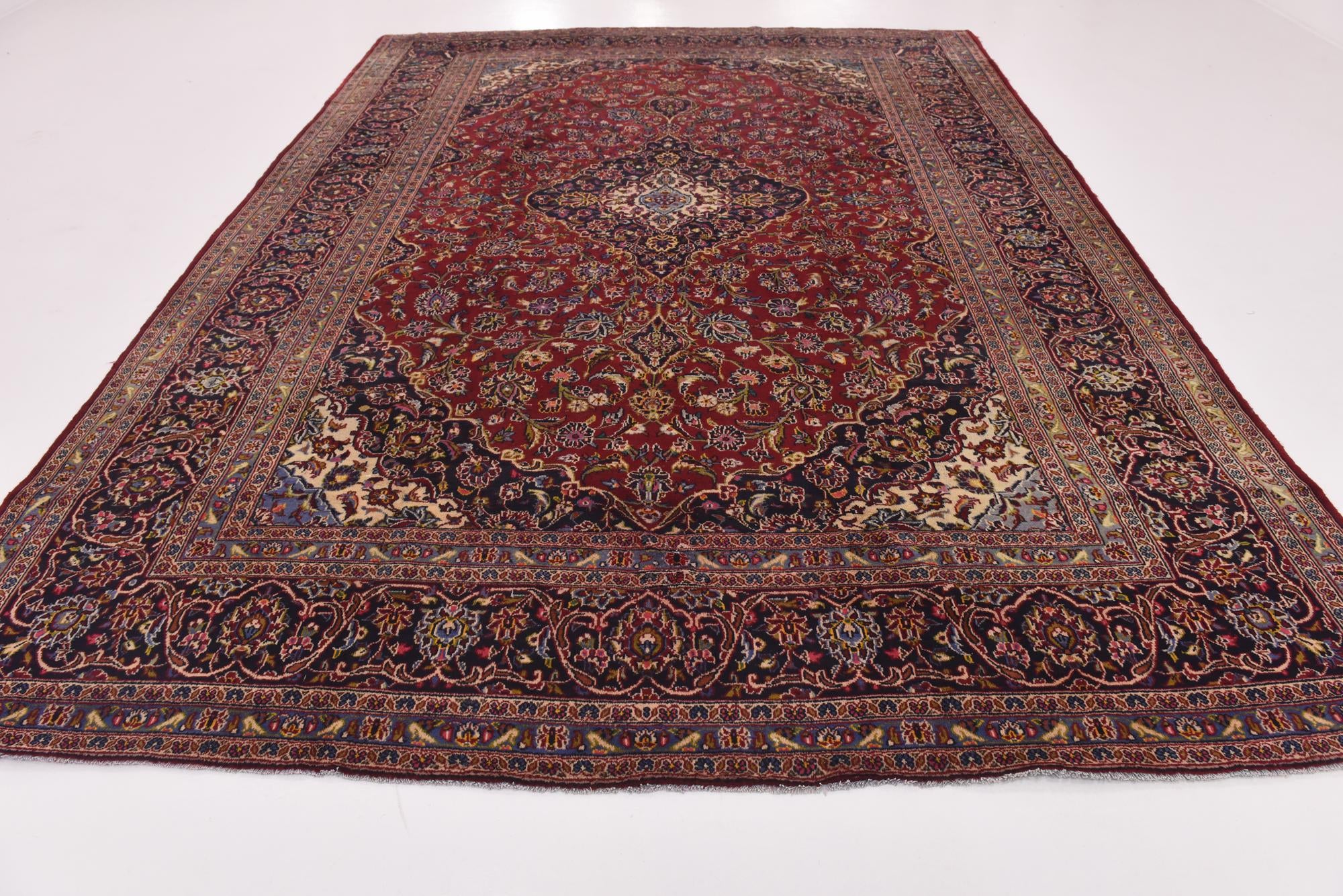 9' 6 x 13' 6 Hand Knotted Kashan Persian Wool Rug