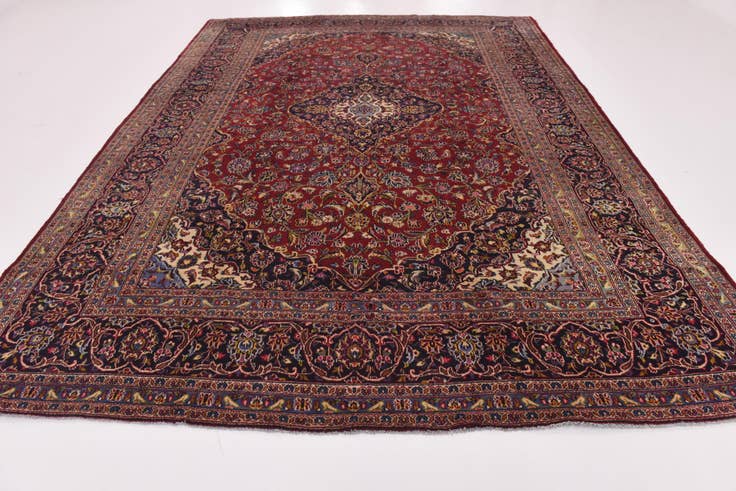 Detail image of 9' 6 x 13' 6 Hand Knotted Kashan Persian Wool Rug