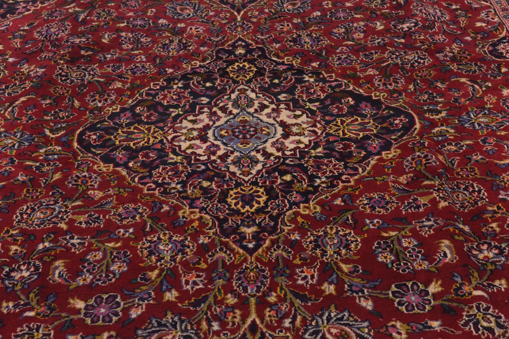 9' 6 x 13' 6 Hand Knotted Kashan Persian Wool Rug