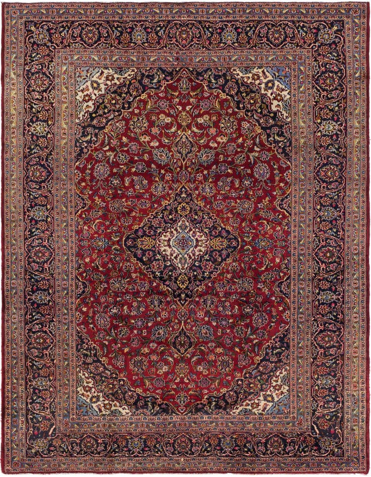 Detail image of 9' 6 x 13' 6 Hand Knotted Kashan Persian Wool Rug