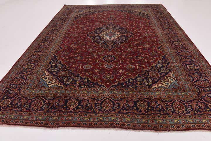 9' 9 x 12' 9 Hand Knotted Kashan Persian Wool Rug