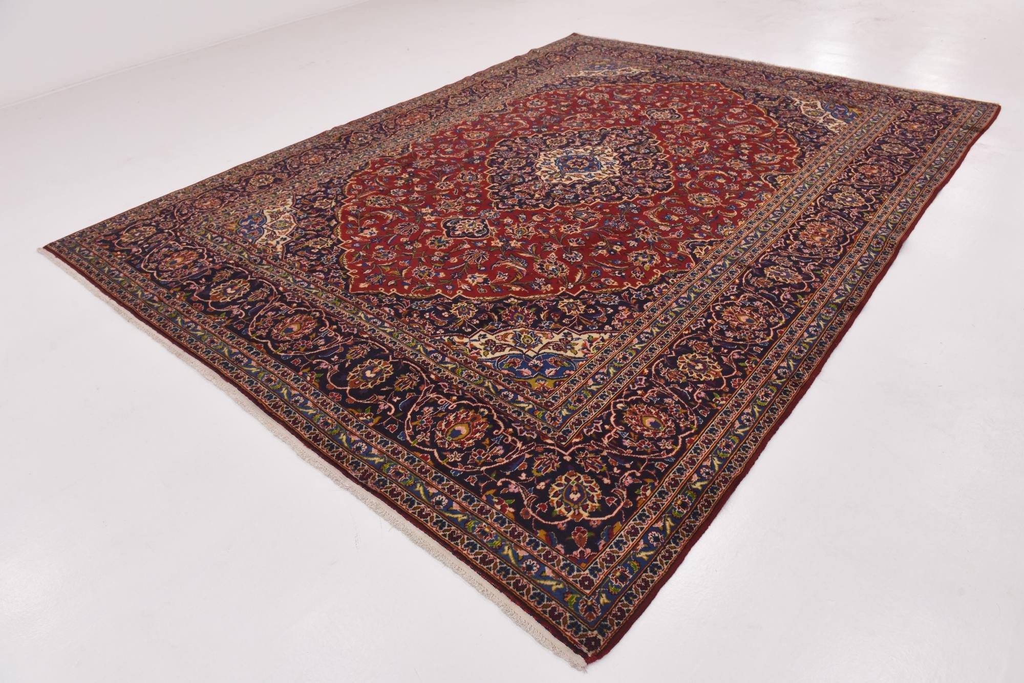 9' 7 x 12' 10 Hand Knotted Kashan Persian Wool Rug