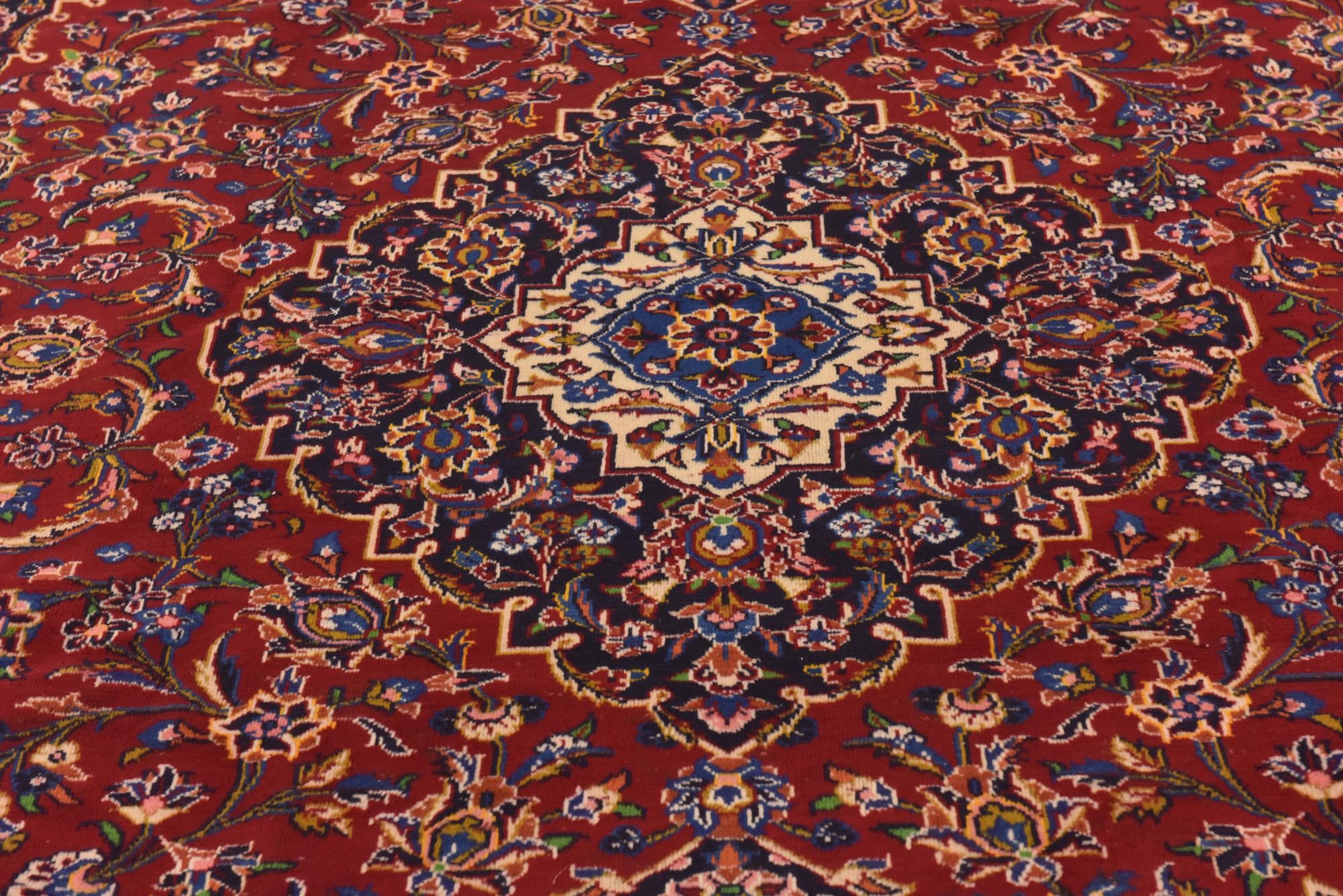 9' 7 x 12' 10 Hand Knotted Kashan Persian Wool Rug