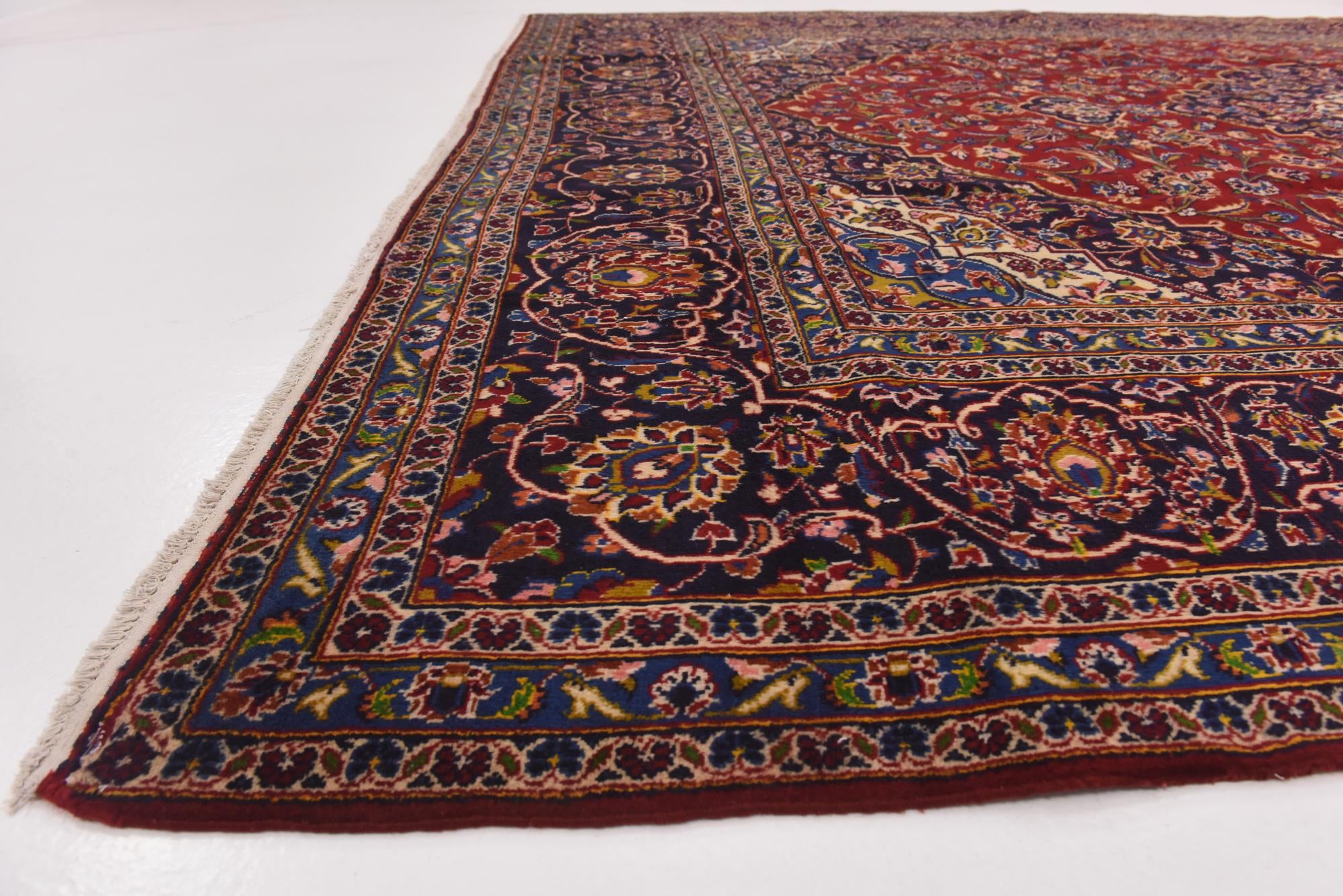 9' 7 x 12' 10 Hand Knotted Kashan Persian Wool Rug