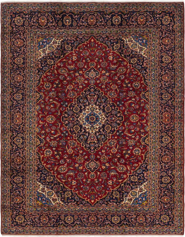 Detail image of 9' 7 x 12' 10 Hand Knotted Kashan Persian Wool Rug