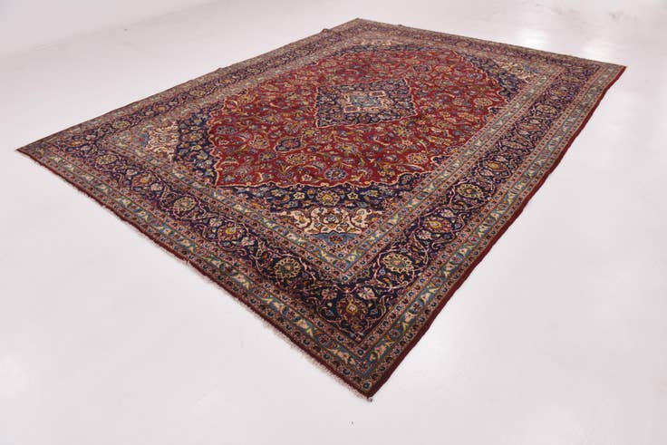 Detail image of 9' 7 x 12' 10 Hand Knotted Kashan Persian Wool Rug