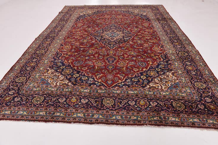 Detail image of 9' 7 x 12' 10 Hand Knotted Kashan Persian Wool Rug