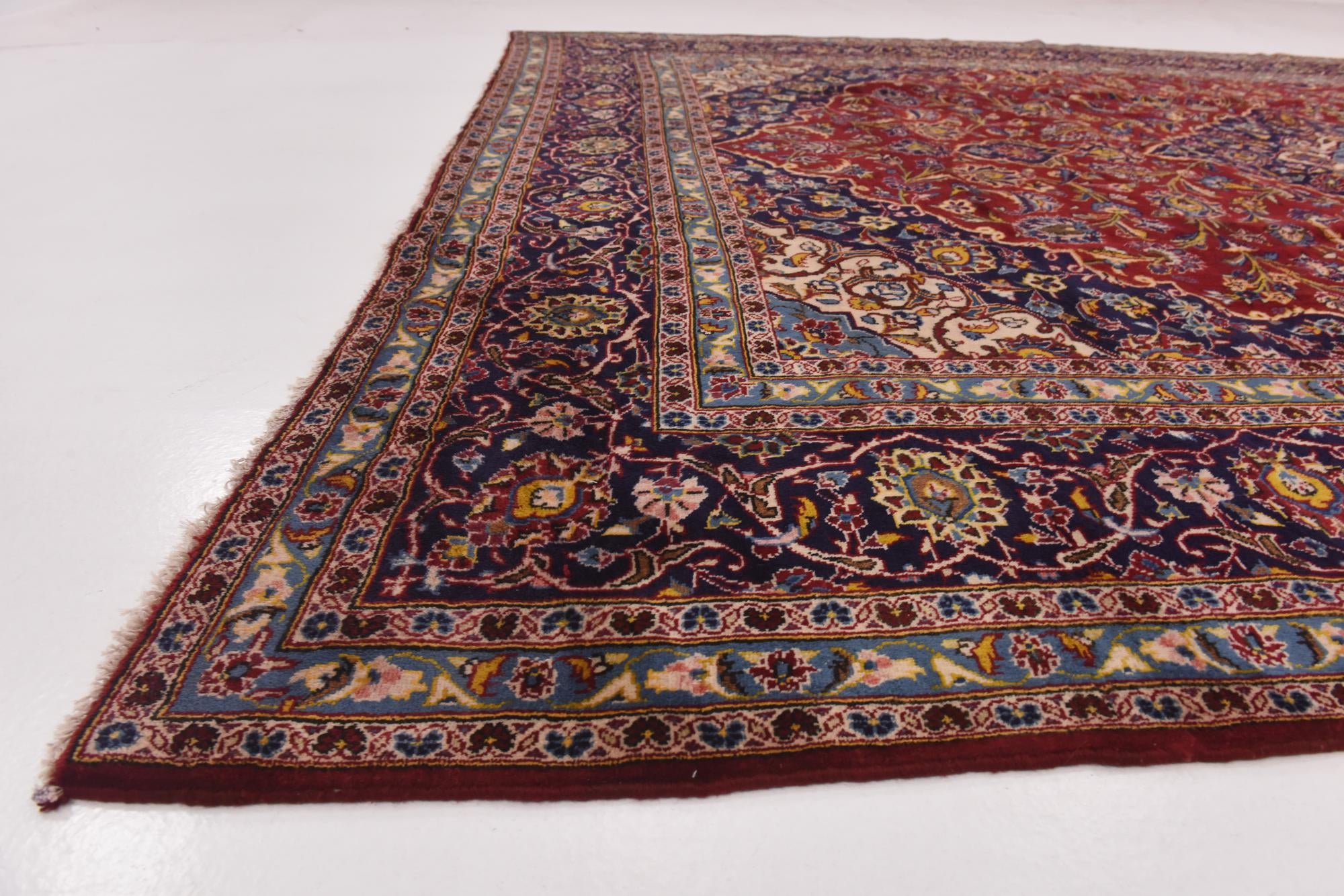 9' 7 x 12' 10 Hand Knotted Kashan Persian Wool Rug