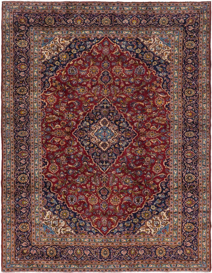 Detail image of 9' 7 x 12' 10 Hand Knotted Kashan Persian Wool Rug
