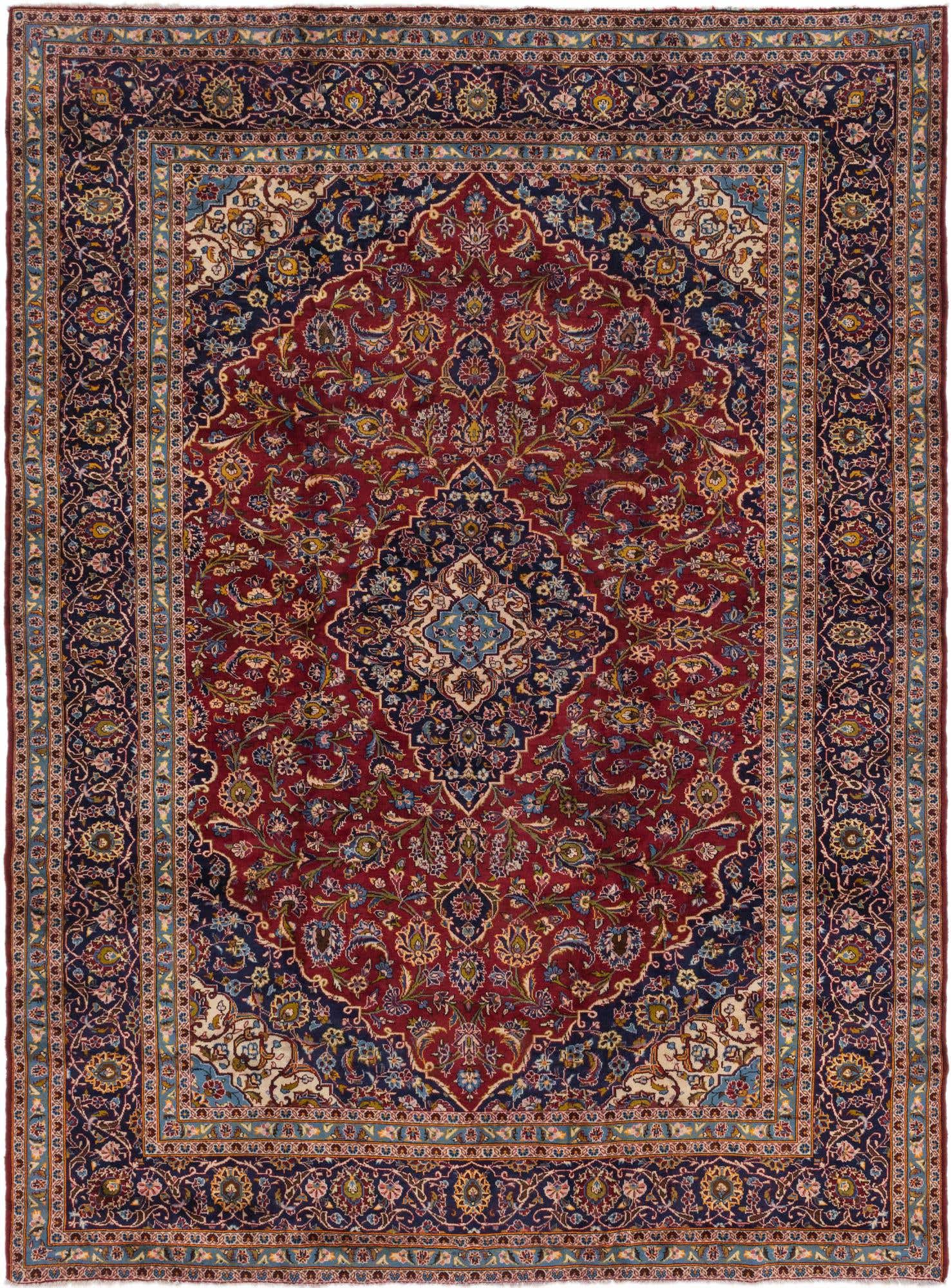 9' 7 x 12' 10 Hand Knotted Kashan Persian Wool Rug