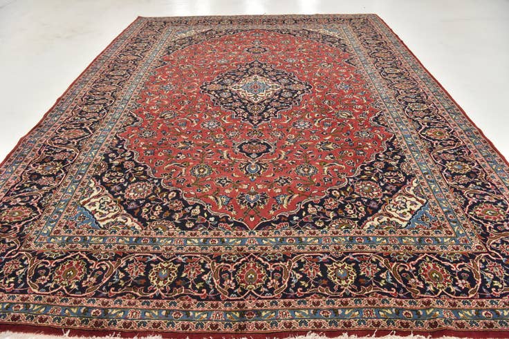 Detail image of 9' 9 x 13' 3 Hand Knotted Kashan Persian Wool Rug