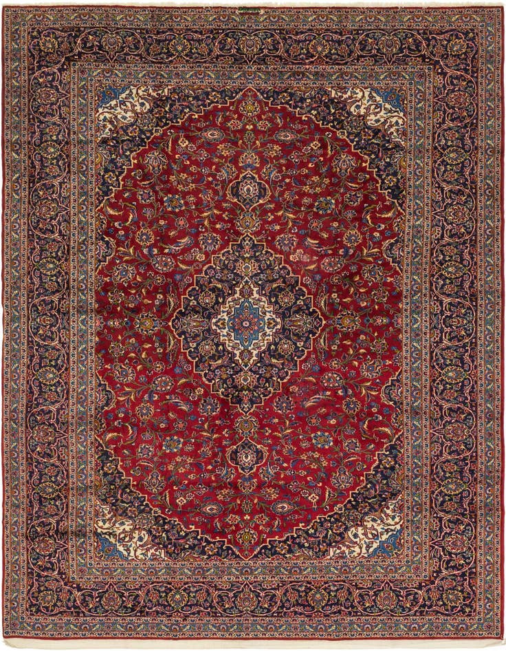 Detail image of 9' 6 x 12' 10 Hand Knotted Kashan Persian Wool Rug