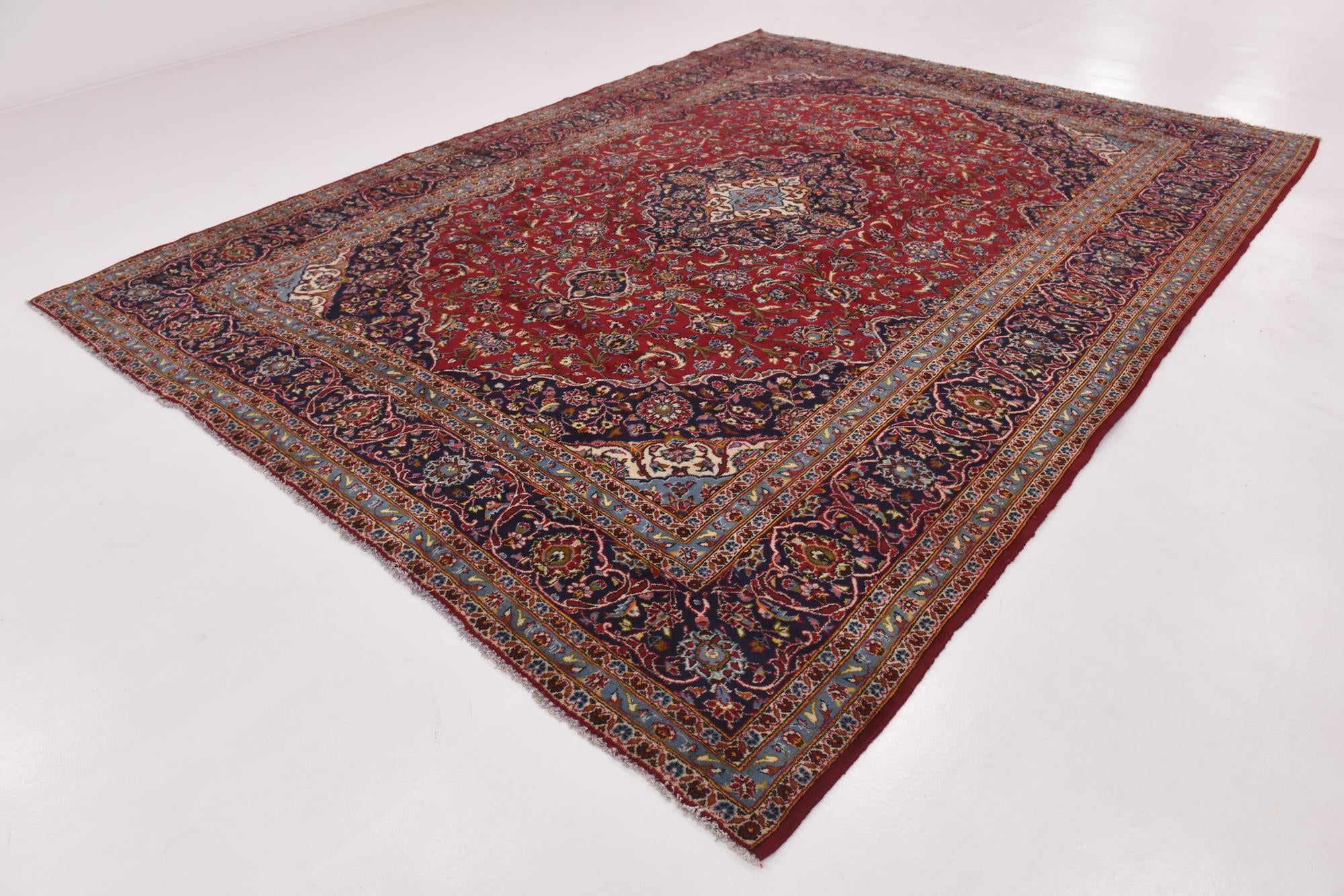 9' 9 x 13' Hand Knotted Kashan Persian Wool Rug