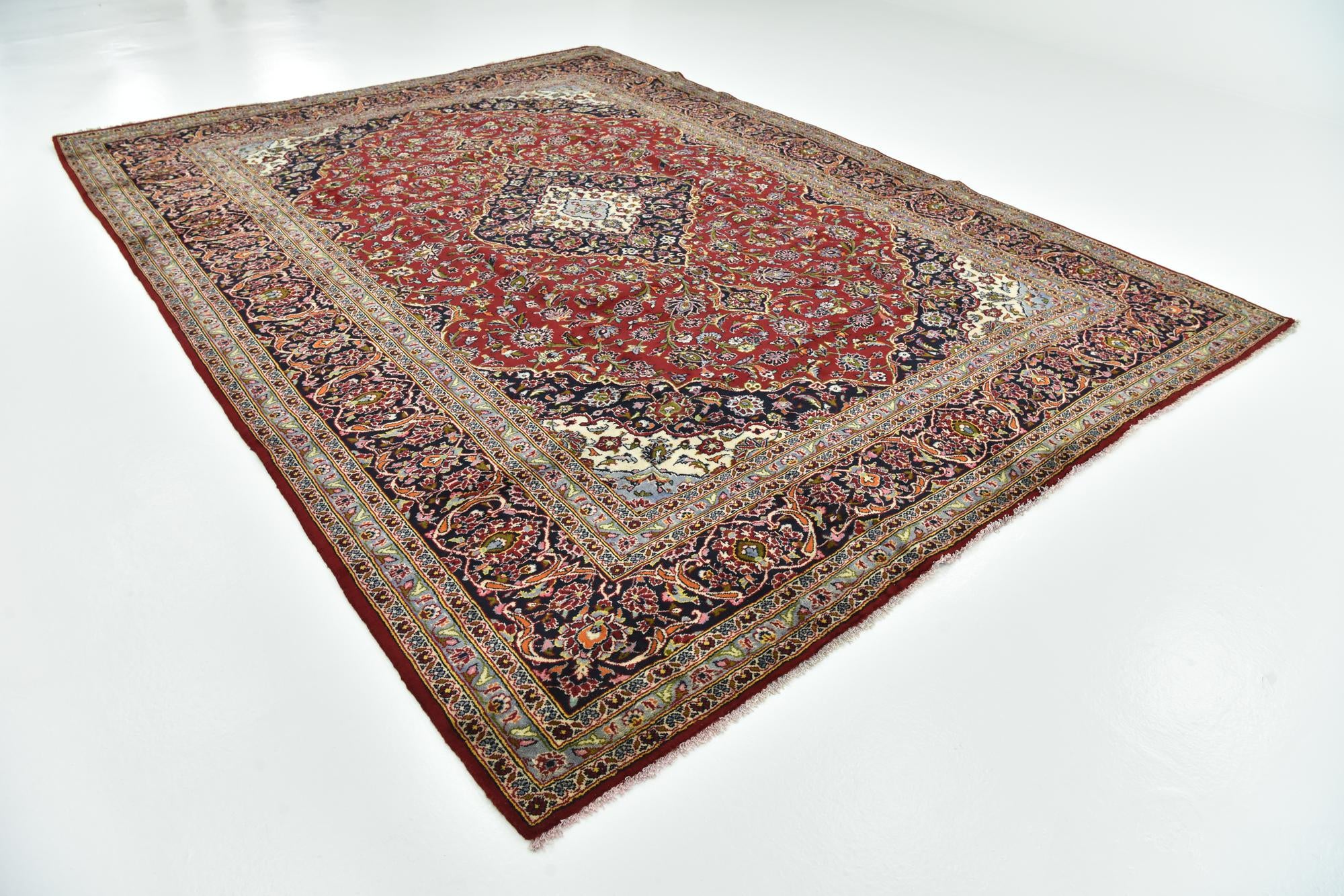 9' 8 x 12' 10 Hand Knotted Kashan Persian Wool Rug