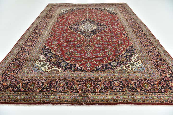 9' 8 x 12' 10 Hand Knotted Kashan Persian Wool Rug