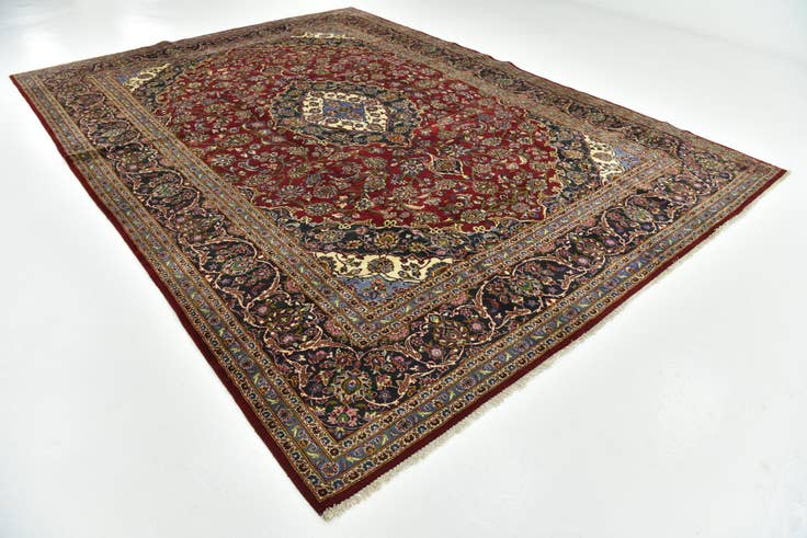 Detail image of 10' x 13' 5 Hand Knotted Kashan Persian Wool Rug