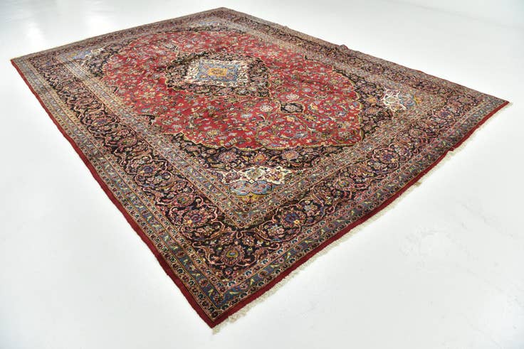 Detail image of 9' 8 x 13' 6 Hand Knotted Kashan Persian Wool Rug
