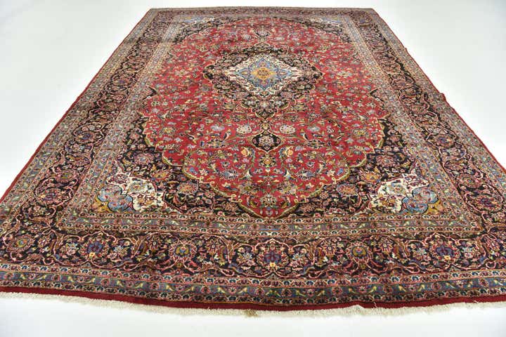9' 8 x 13' 6 Hand Knotted Kashan Persian Wool Rug