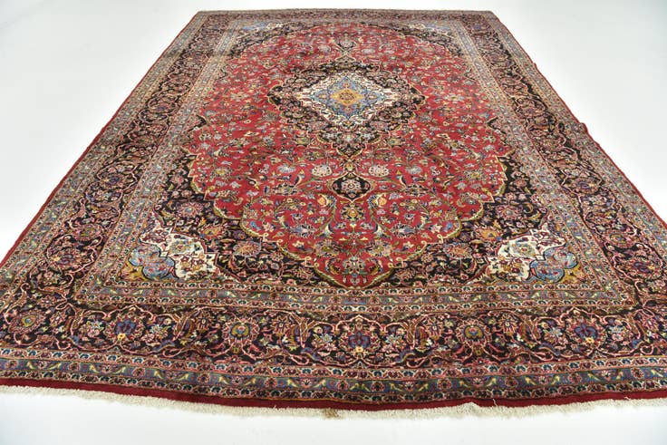 Detail image of 9' 8 x 13' 6 Hand Knotted Kashan Persian Wool Rug