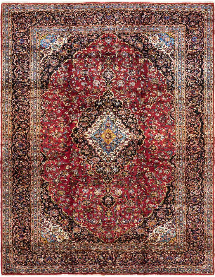 Detail image of 9' 8 x 13' 6 Hand Knotted Kashan Persian Wool Rug