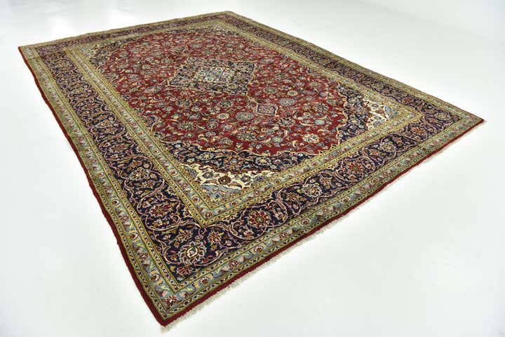 9' 7 x 12' 9 Hand Knotted Kashan Persian Wool Rug