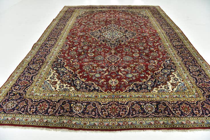 Detail image of 9' 7 x 12' 9 Hand Knotted Kashan Persian Wool Rug