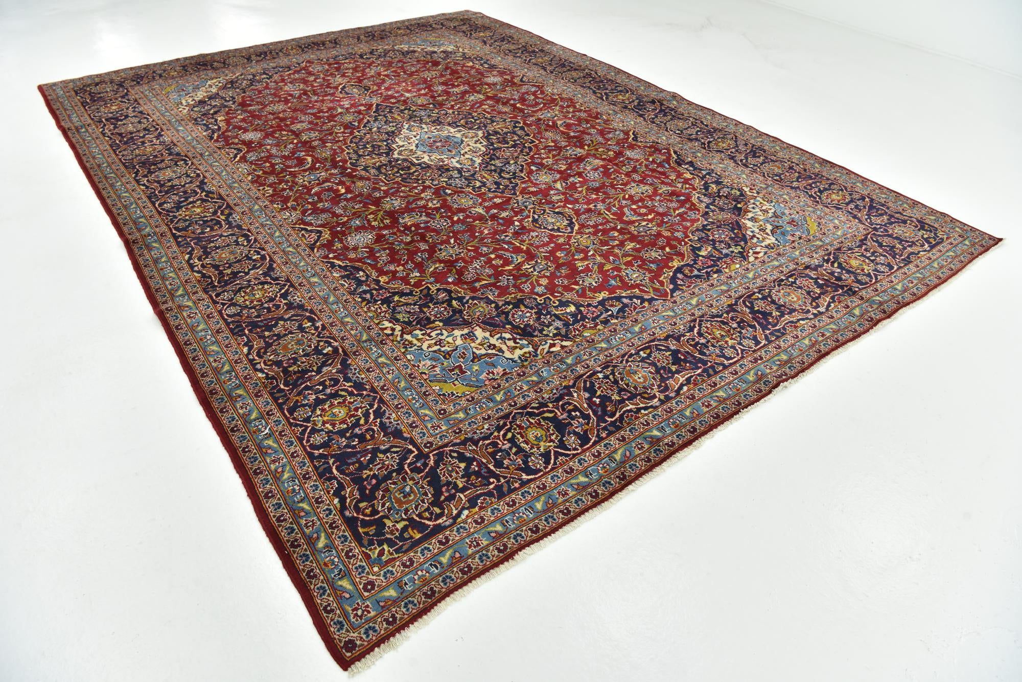9' 7 x 12' 10 Hand Knotted Kashan Persian Wool Rug