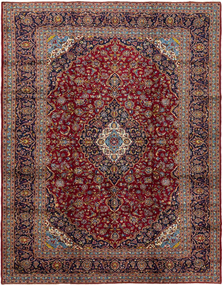 Detail image of 9' 7 x 12' 10 Hand Knotted Kashan Persian Wool Rug
