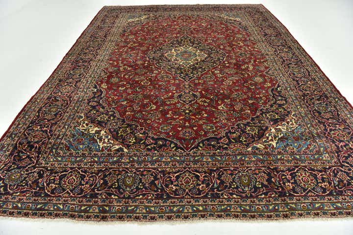 9' 8 x 12' 10 Hand Knotted Kashan Persian Wool Rug