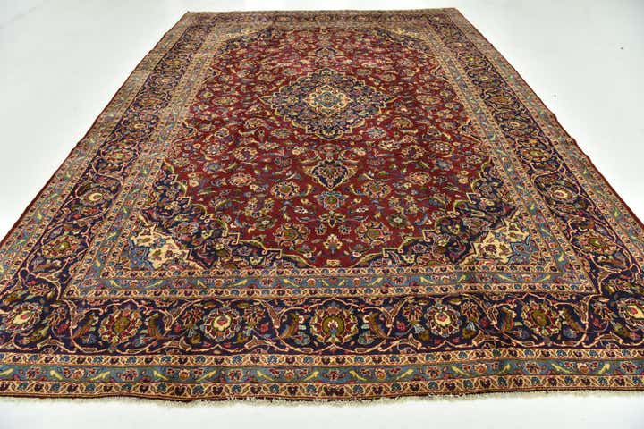 9' 7 x 13' 4 Hand Knotted Kashan Persian Wool Rug