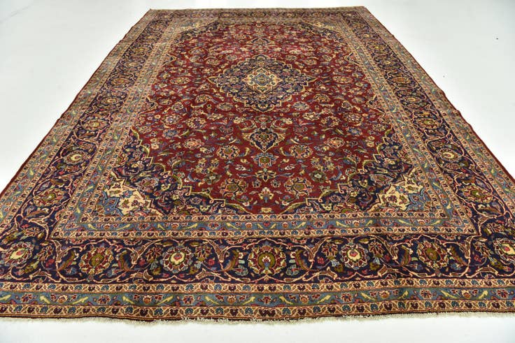 Detail image of 9' 7 x 13' 4 Hand Knotted Kashan Persian Wool Rug