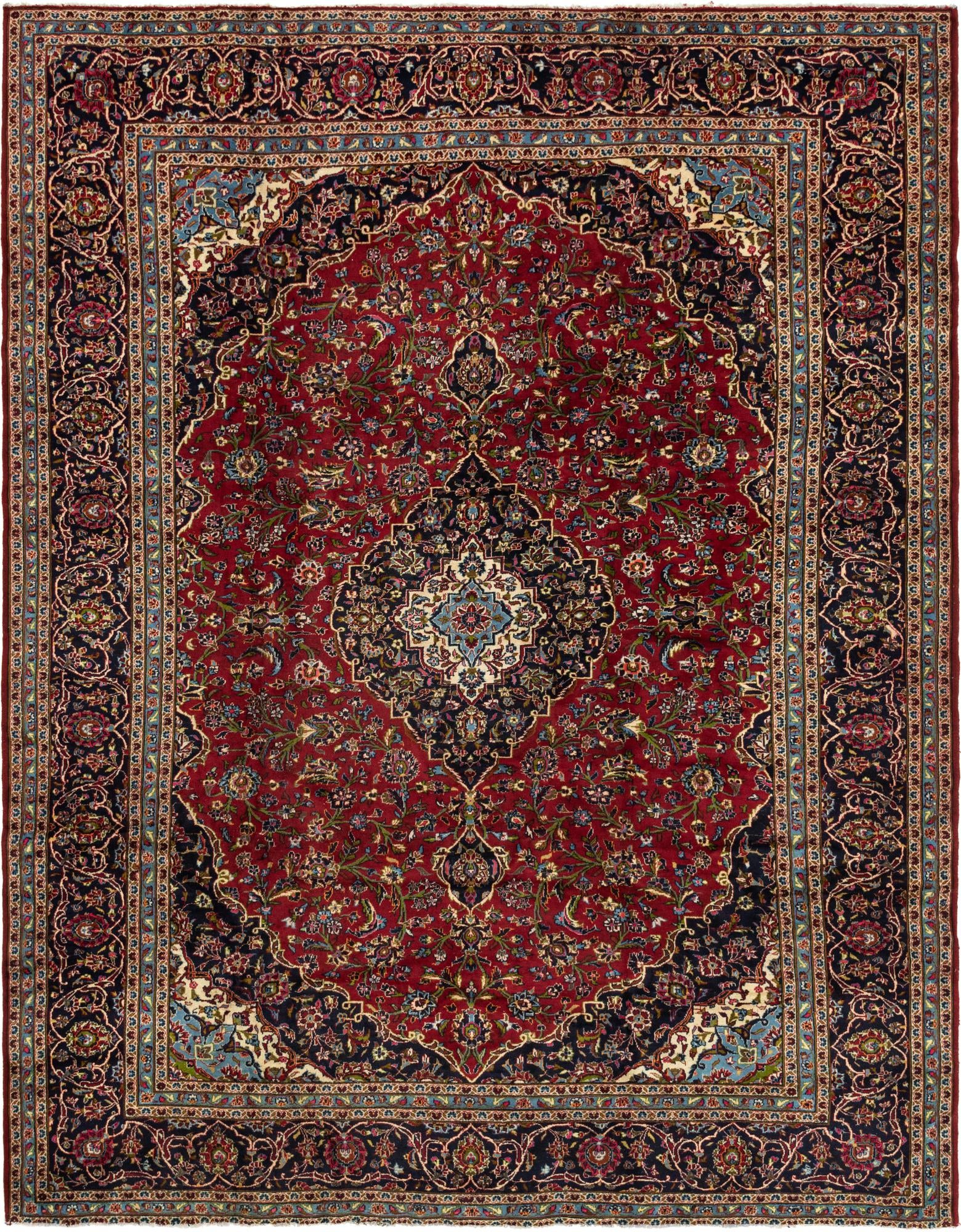 10' x 12' 7 Hand Knotted Kashan Persian Wool Rug