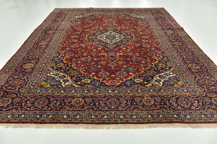 9' 7 x 12' 9 Hand Knotted Kashan Persian Wool Rug