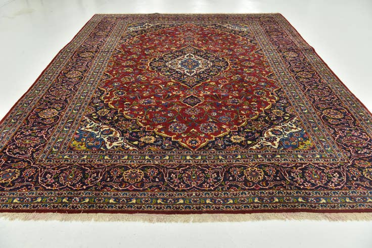 Detail image of 9' 7 x 12' 9 Hand Knotted Kashan Persian Wool Rug