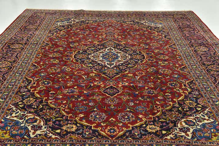 9' 7 x 12' 9 Hand Knotted Kashan Persian Wool Rug