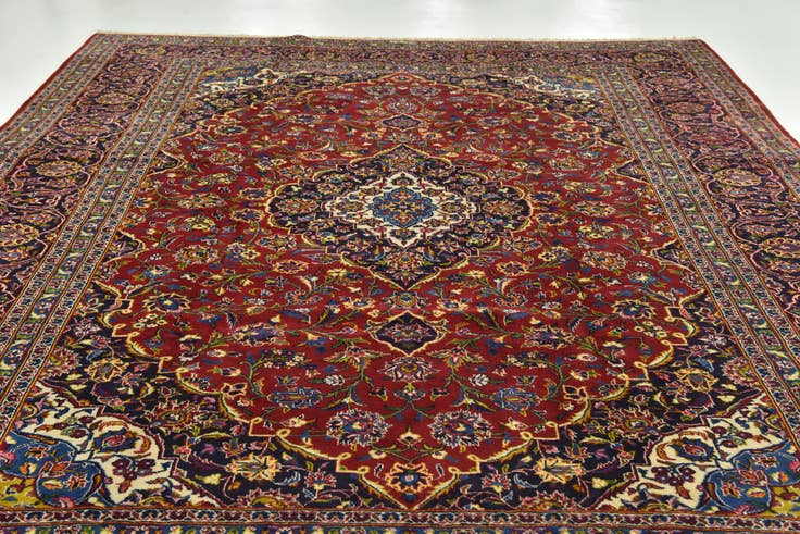 Detail image of 9' 7 x 12' 9 Hand Knotted Kashan Persian Wool Rug