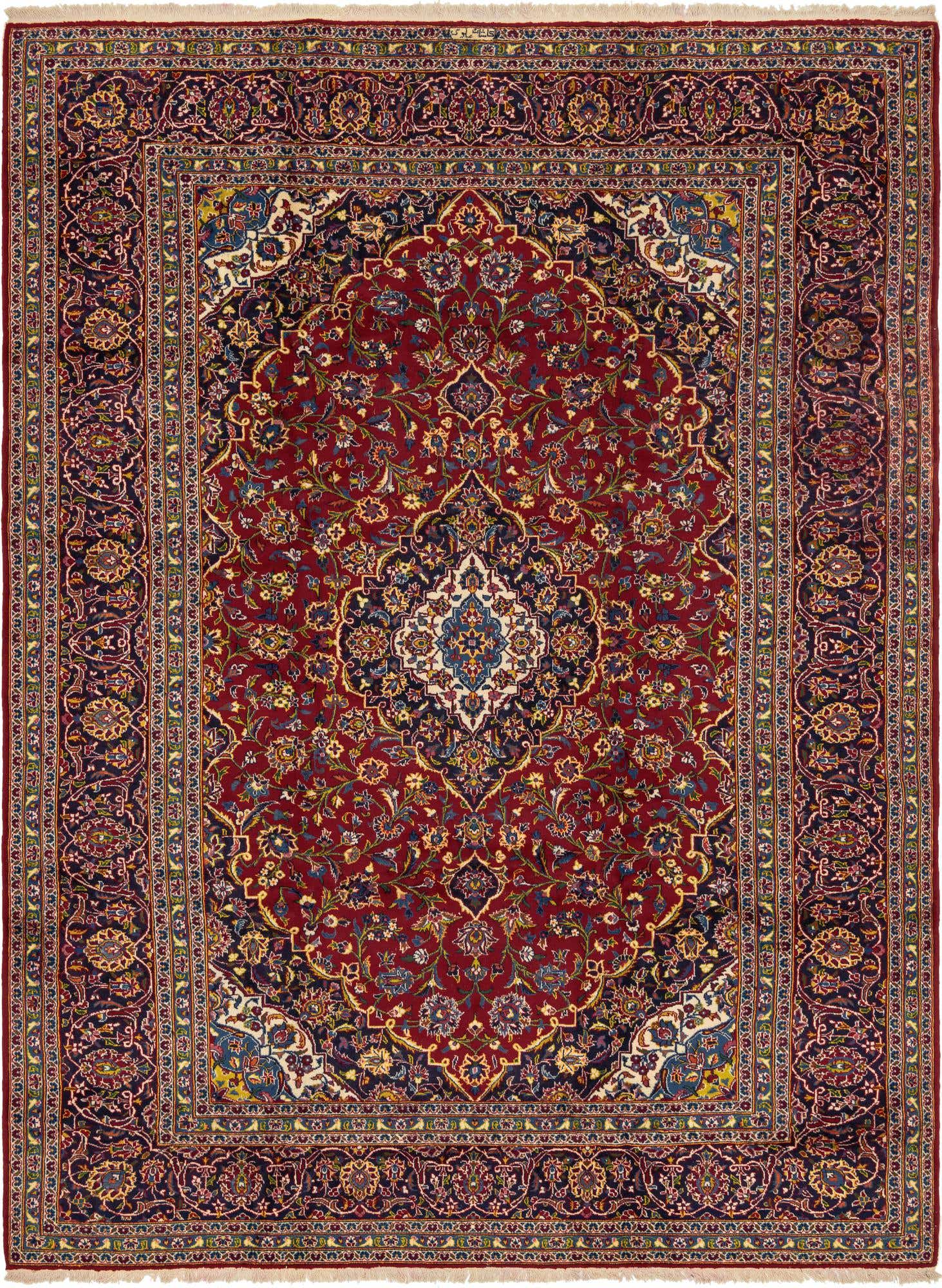 9' 7 x 12' 9 Hand Knotted Kashan Persian Wool Rug