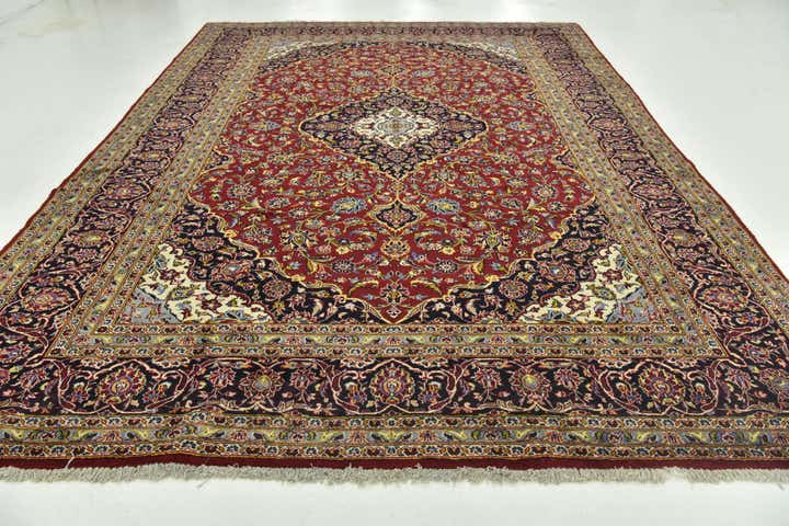 9' 4 x 13' 10 Hand Knotted Kashan Persian Wool Rug