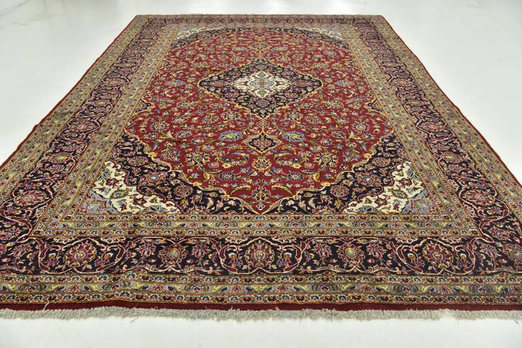 Detail image of 9' 4 x 13' 10 Hand Knotted Kashan Persian Wool Rug