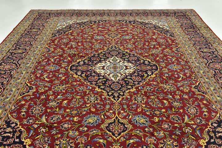 9' 4 x 13' 10 Hand Knotted Kashan Persian Wool Rug